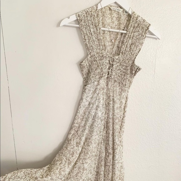 Y2K Derek heart prairie midi dress smocked floral neutral size small NWOT - Picture 1 of 3